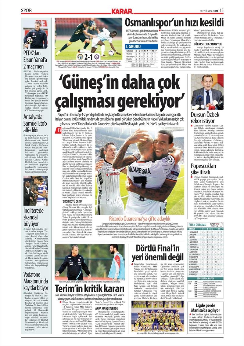 30 Eylül 2016 | Beşiktaş sayfaları - Görsel 8