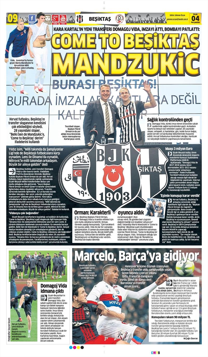 4 Ocak 2018 | Gazetelerin Beşiktaş Manşetleri - Görsel 2