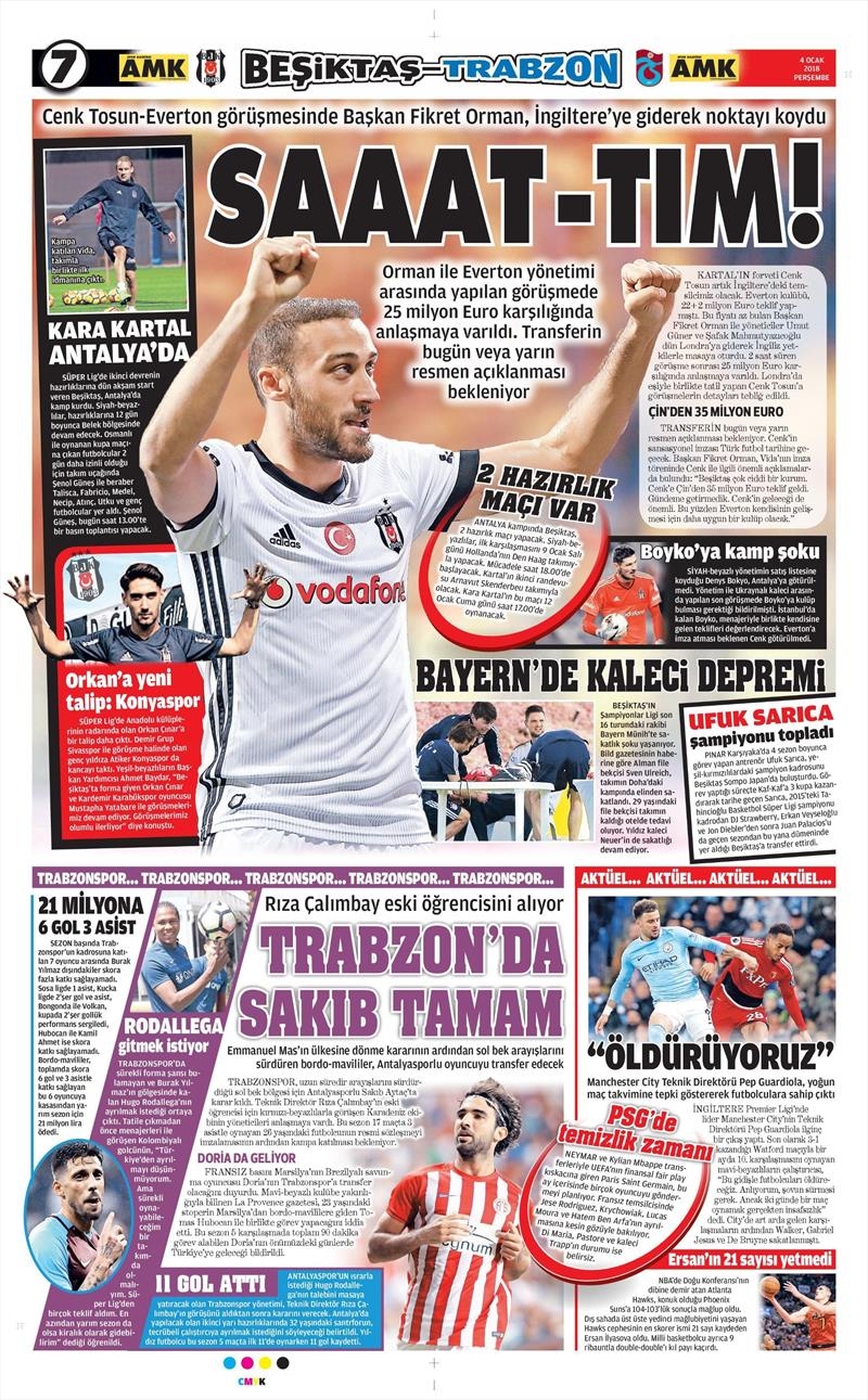 4 Ocak 2018 | Gazetelerin Beşiktaş Manşetleri - Görsel 6