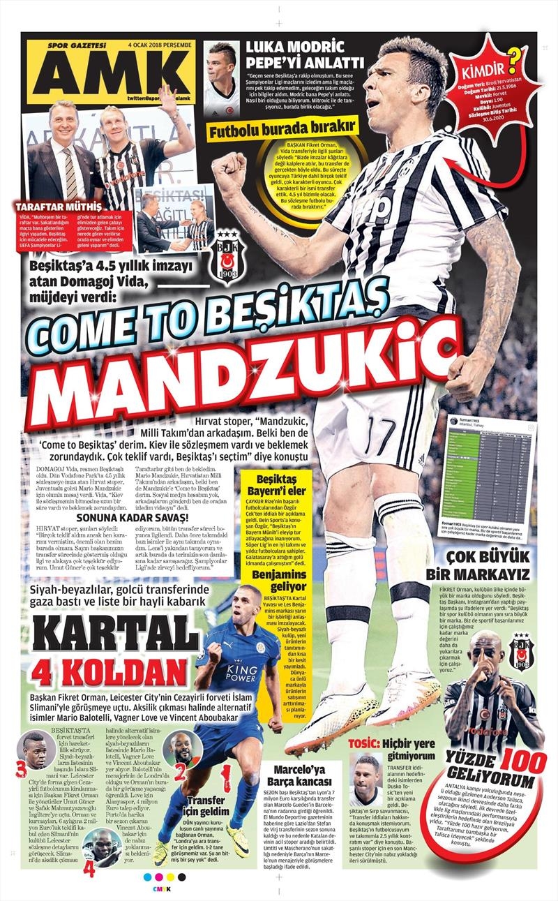 4 Ocak 2018 | Gazetelerin Beşiktaş Manşetleri - Görsel 7