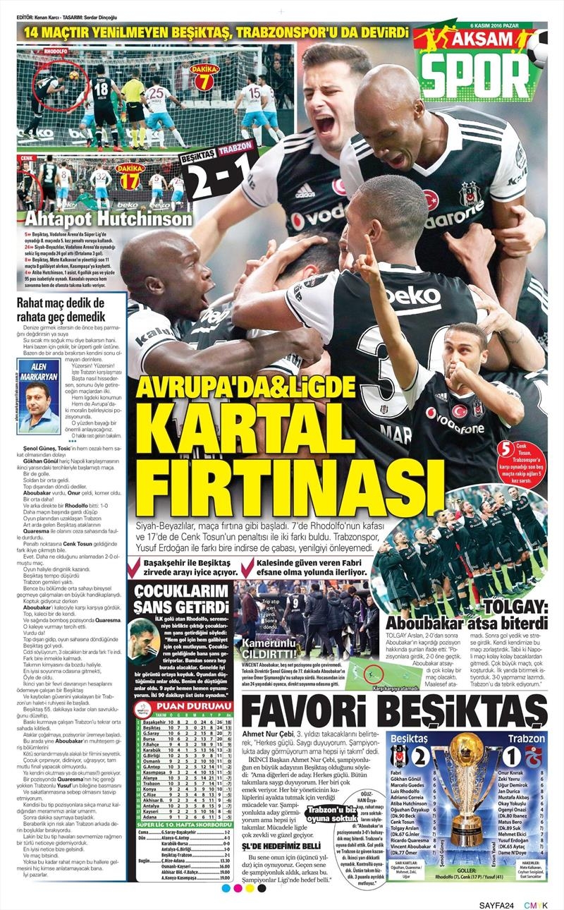 6 Kasım 2016 | Gazetelerin Beşiktaş sayfaları - Görsel 1