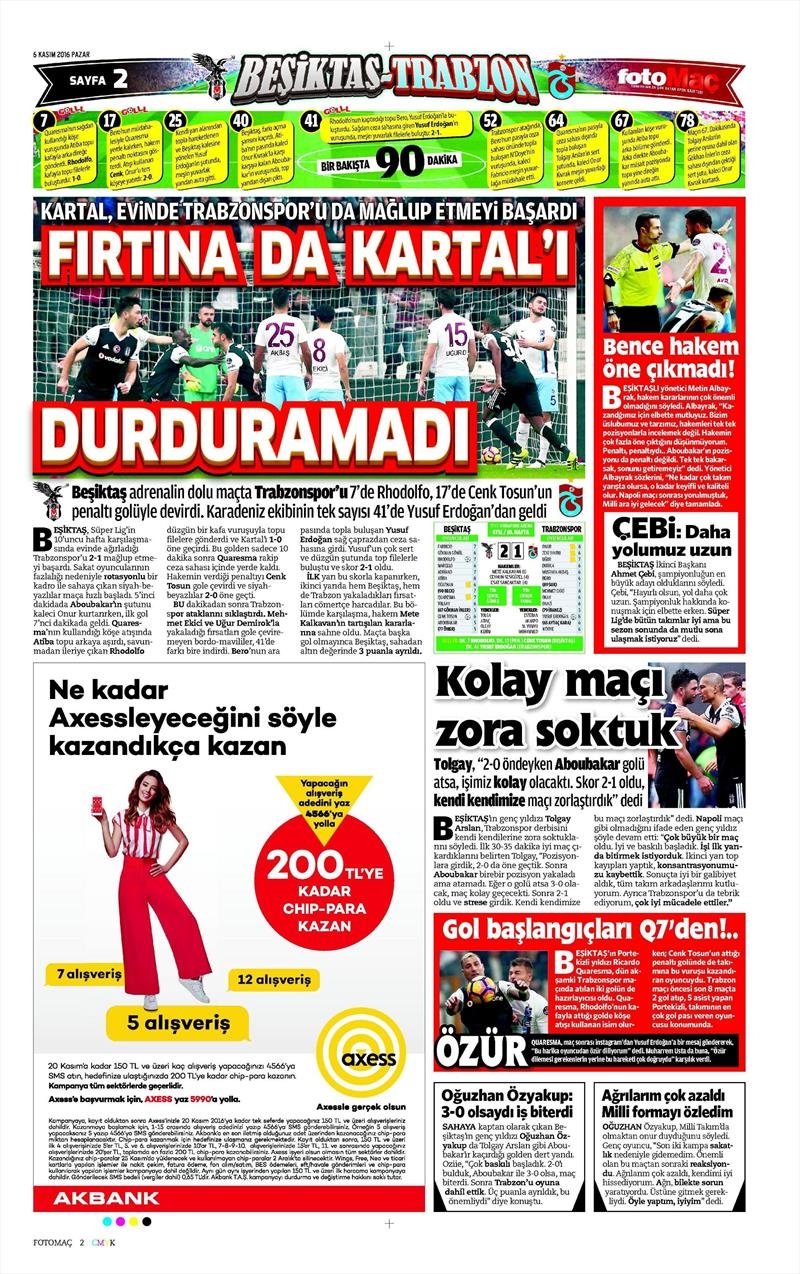 6 Kasım 2016 | Gazetelerin Beşiktaş sayfaları - Görsel 11