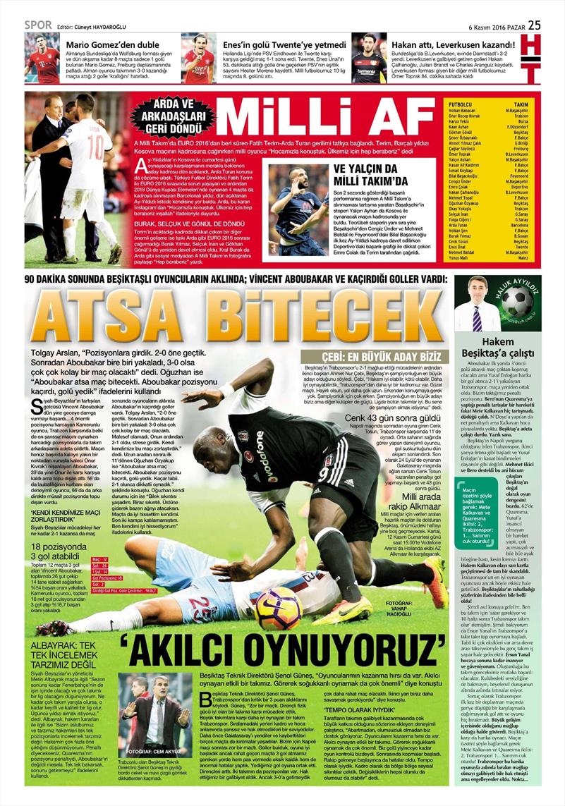 6 Kasım 2016 | Gazetelerin Beşiktaş sayfaları - Görsel 18