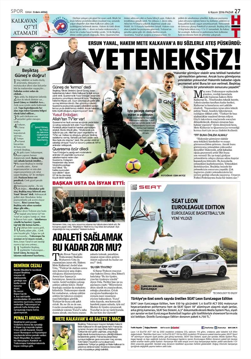 6 Kasım 2016 | Gazetelerin Beşiktaş sayfaları - Görsel 20