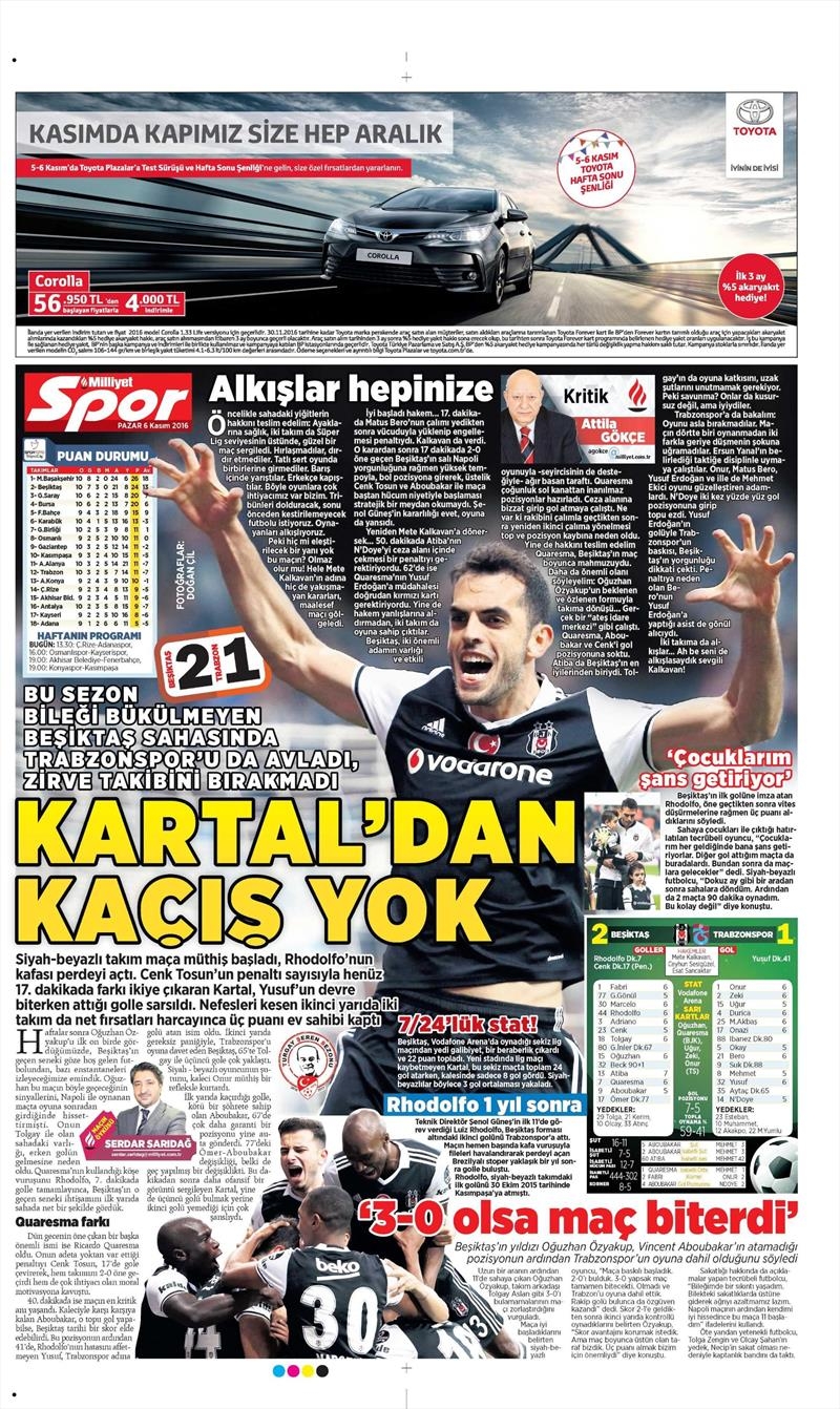 6 Kasım 2016 | Gazetelerin Beşiktaş sayfaları - Görsel 24