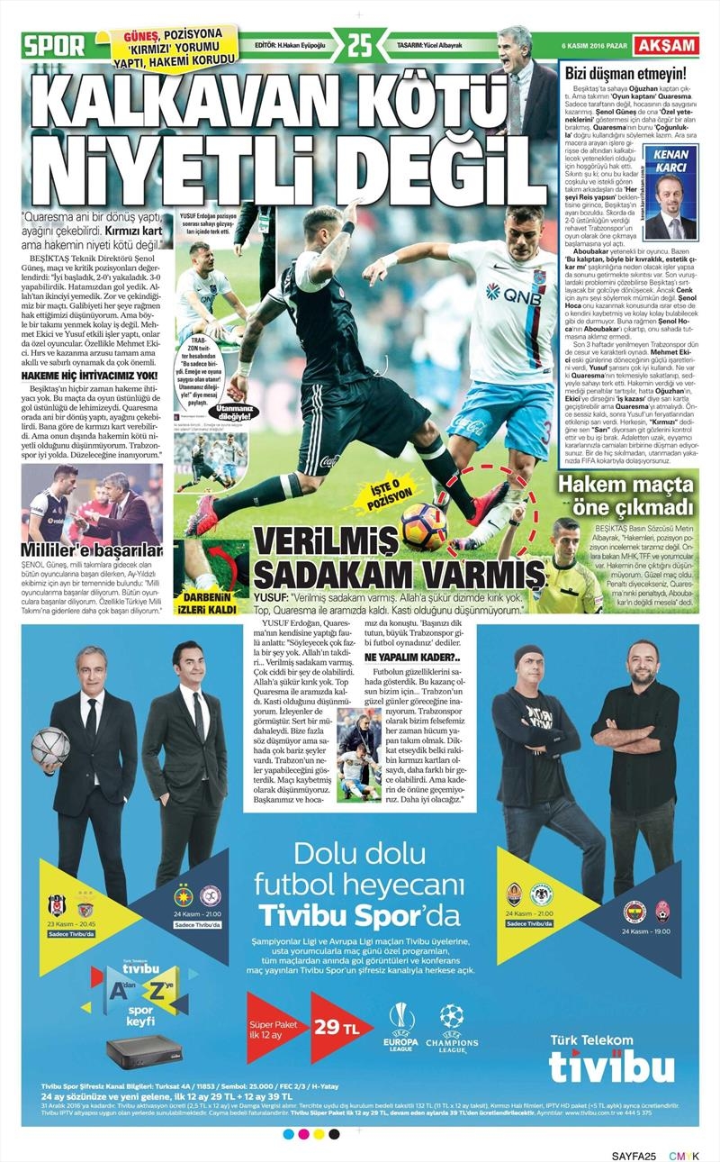 6 Kasım 2016 | Gazetelerin Beşiktaş sayfaları - Görsel 3