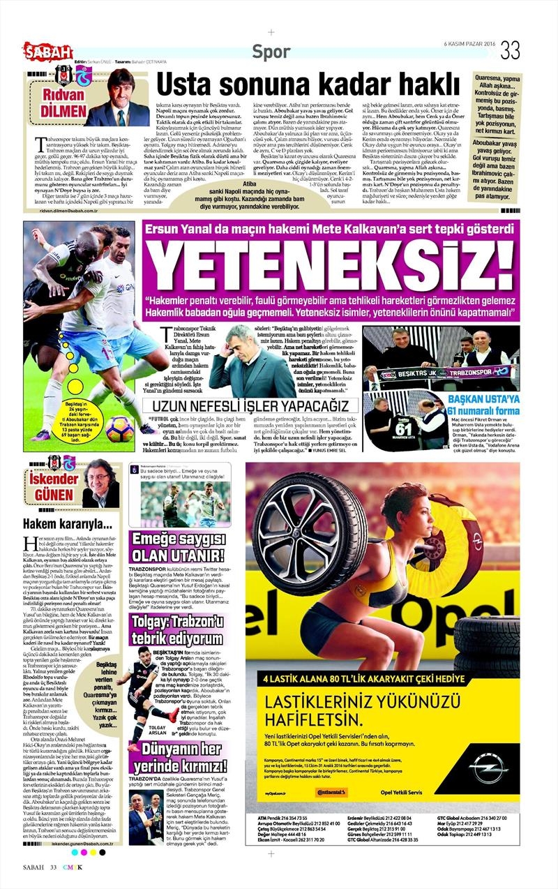 6 Kasım 2016 | Gazetelerin Beşiktaş sayfaları - Görsel 31