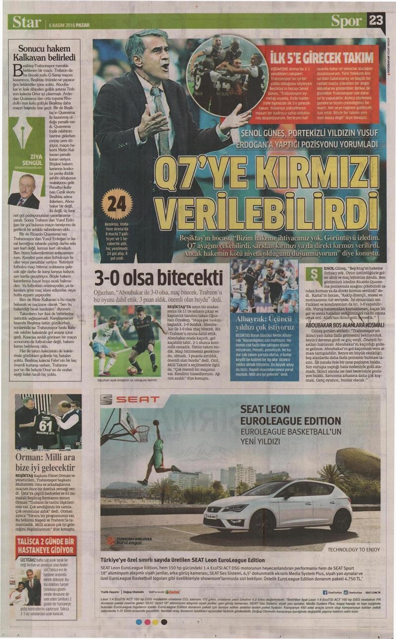 6 Kasım 2016 | Gazetelerin Beşiktaş sayfaları - Görsel 35