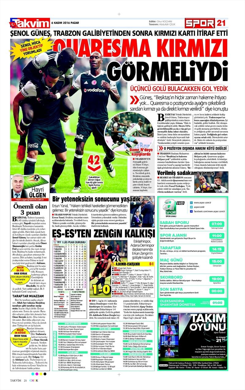 6 Kasım 2016 | Gazetelerin Beşiktaş sayfaları - Görsel 37