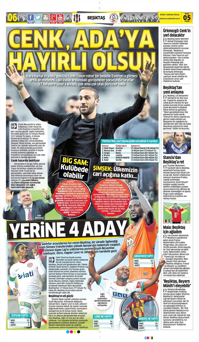 5 Ocak 2018 | Gazetelerin Beşiktaş Manşetleri - Görsel 1