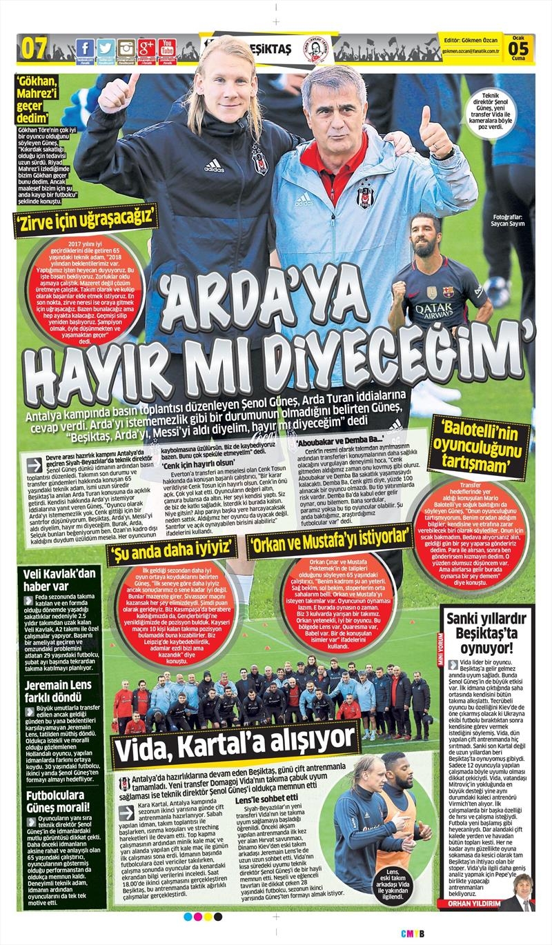 5 Ocak 2018 | Gazetelerin Beşiktaş Manşetleri - Görsel 2