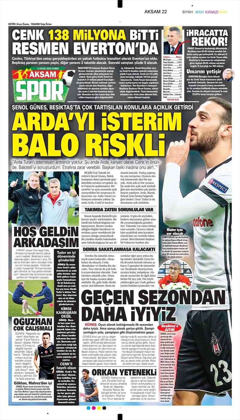 5 Ocak 2018 | Gazetelerin Beşiktaş Manşetleri - Görsel 4