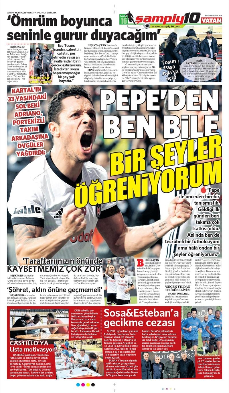 08 Ocak 2018 | Gazetelerin Beşiktaş Manşetleri - Görsel 11