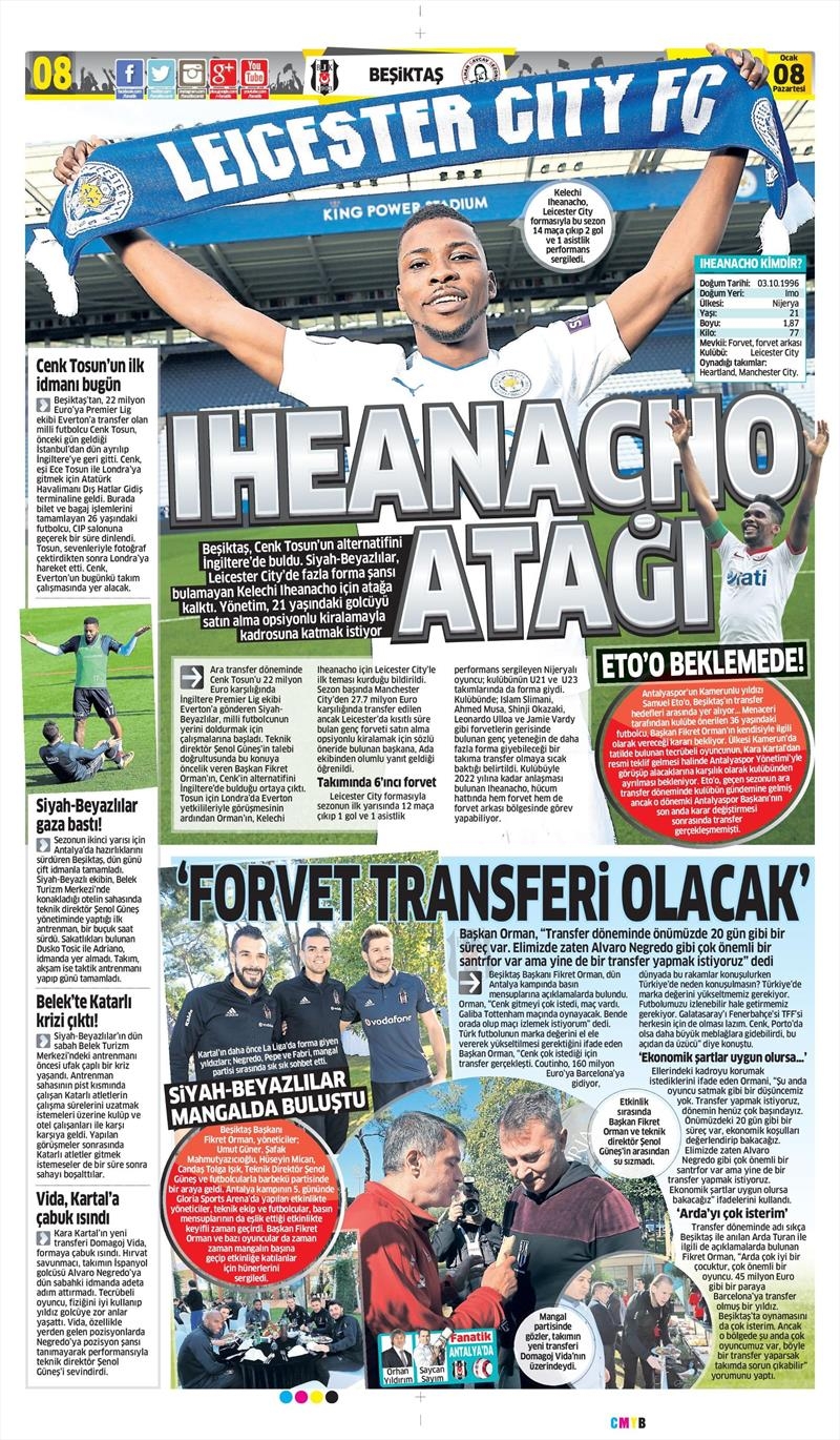 08 Ocak 2018 | Gazetelerin Beşiktaş Manşetleri - Görsel 4