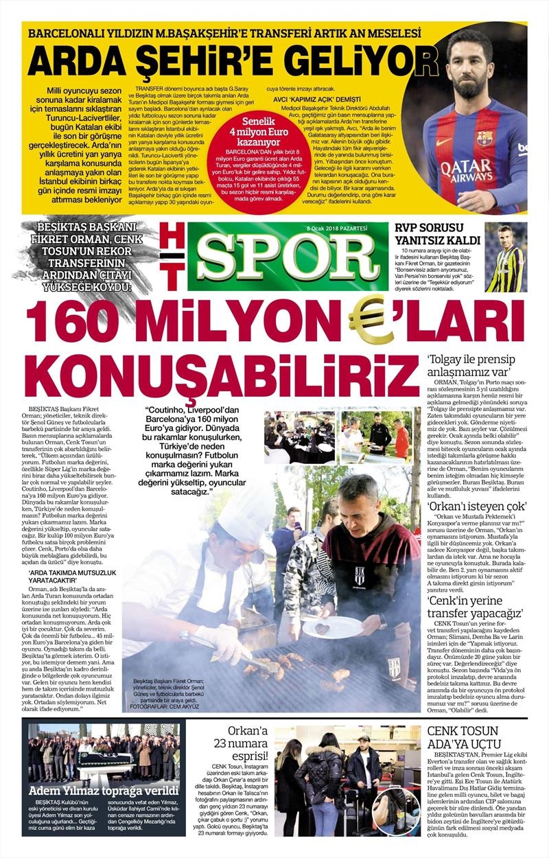 08 Ocak 2018 | Gazetelerin Beşiktaş Manşetleri - Görsel 7