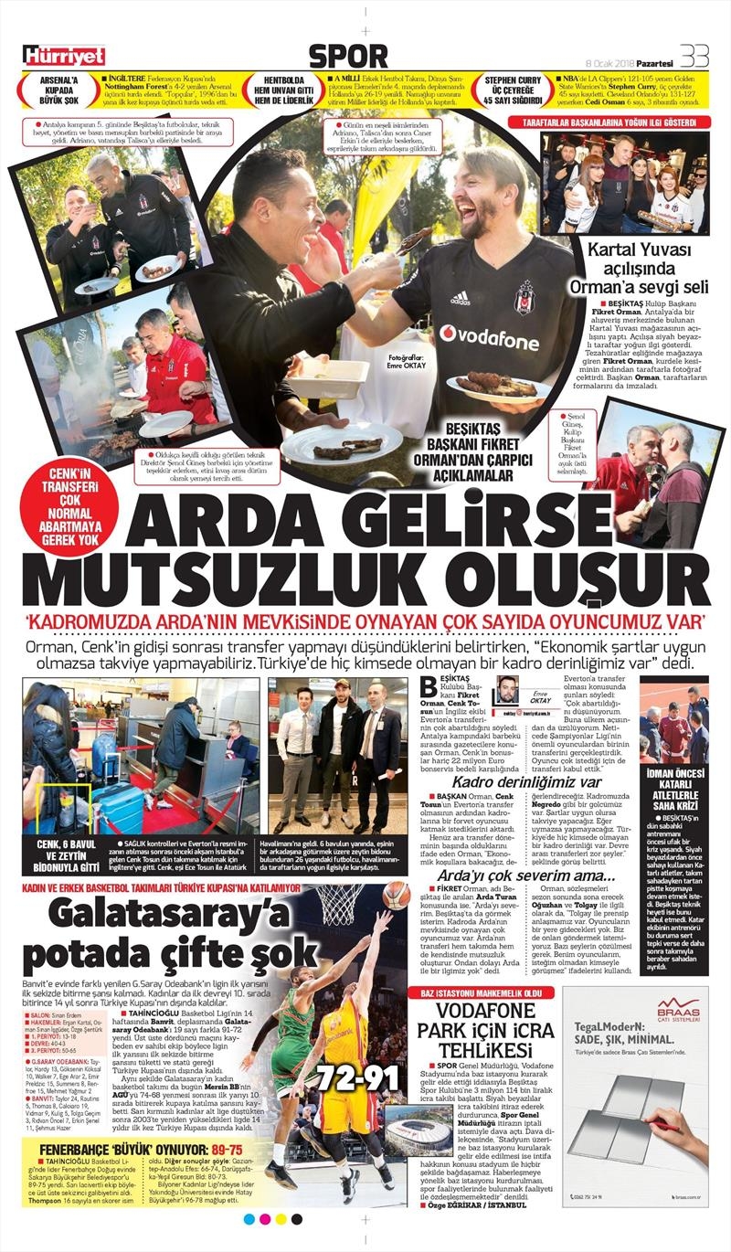 08 Ocak 2018 | Gazetelerin Beşiktaş Manşetleri - Görsel 8
