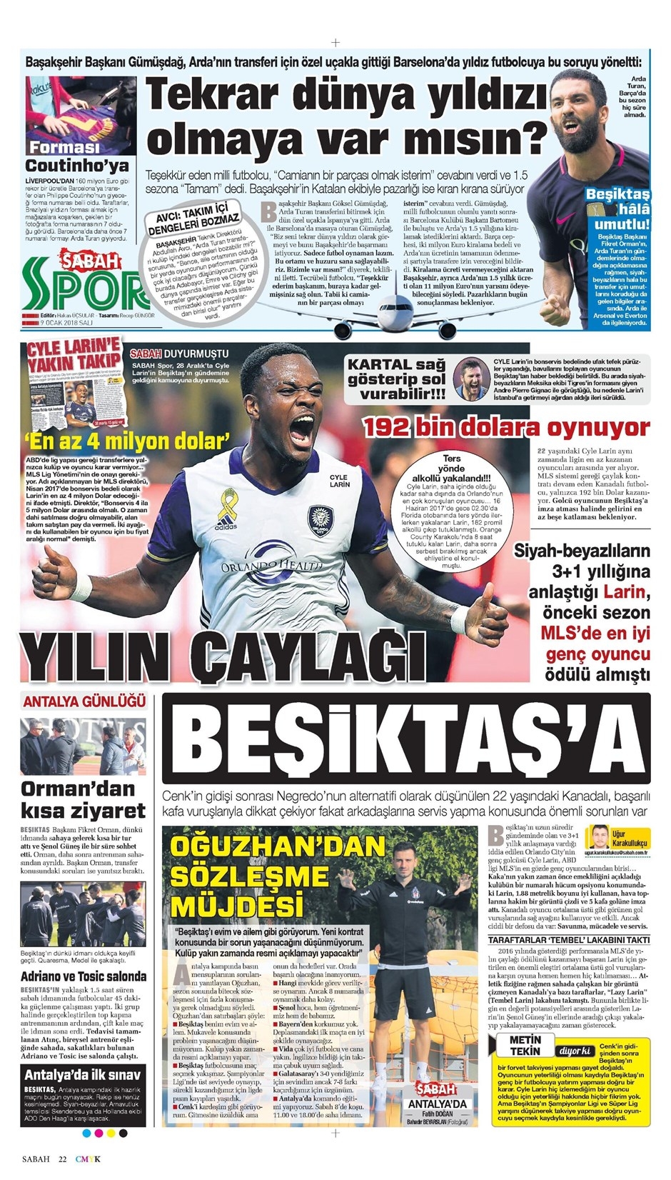 9 Ocak 2018 | Gazetelerin Beşiktaş Manşetleri - Görsel 7