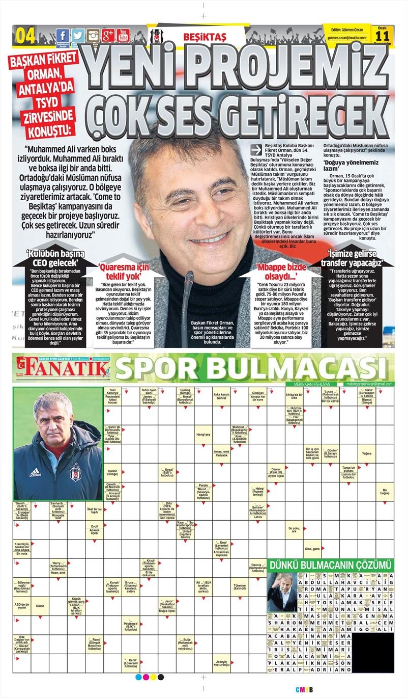 11 Ocak 2018 | Gazetelerin Beşiktaş Manşetleri - Görsel 1