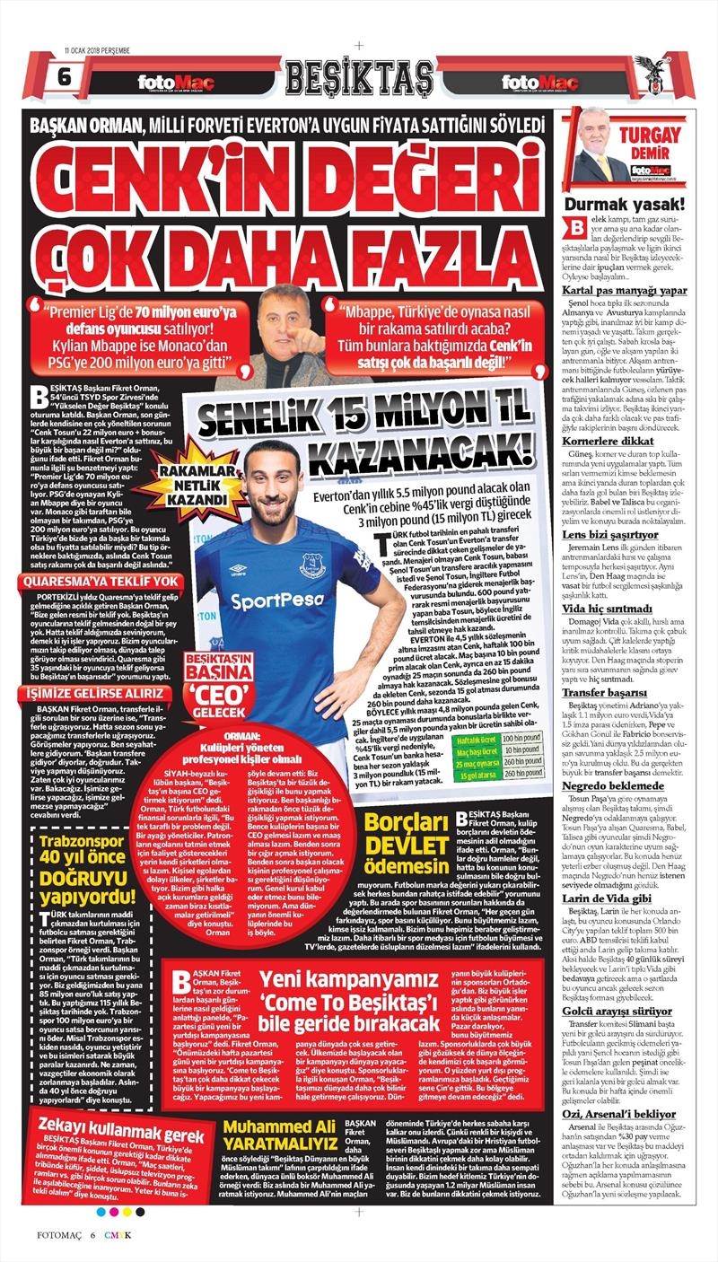 11 Ocak 2018 | Gazetelerin Beşiktaş Manşetleri - Görsel 3