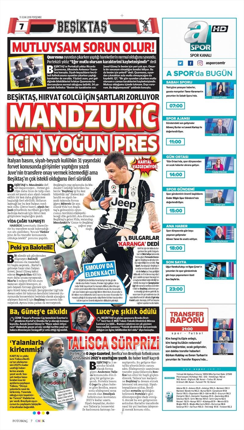 11 Ocak 2018 | Gazetelerin Beşiktaş Manşetleri - Görsel 4
