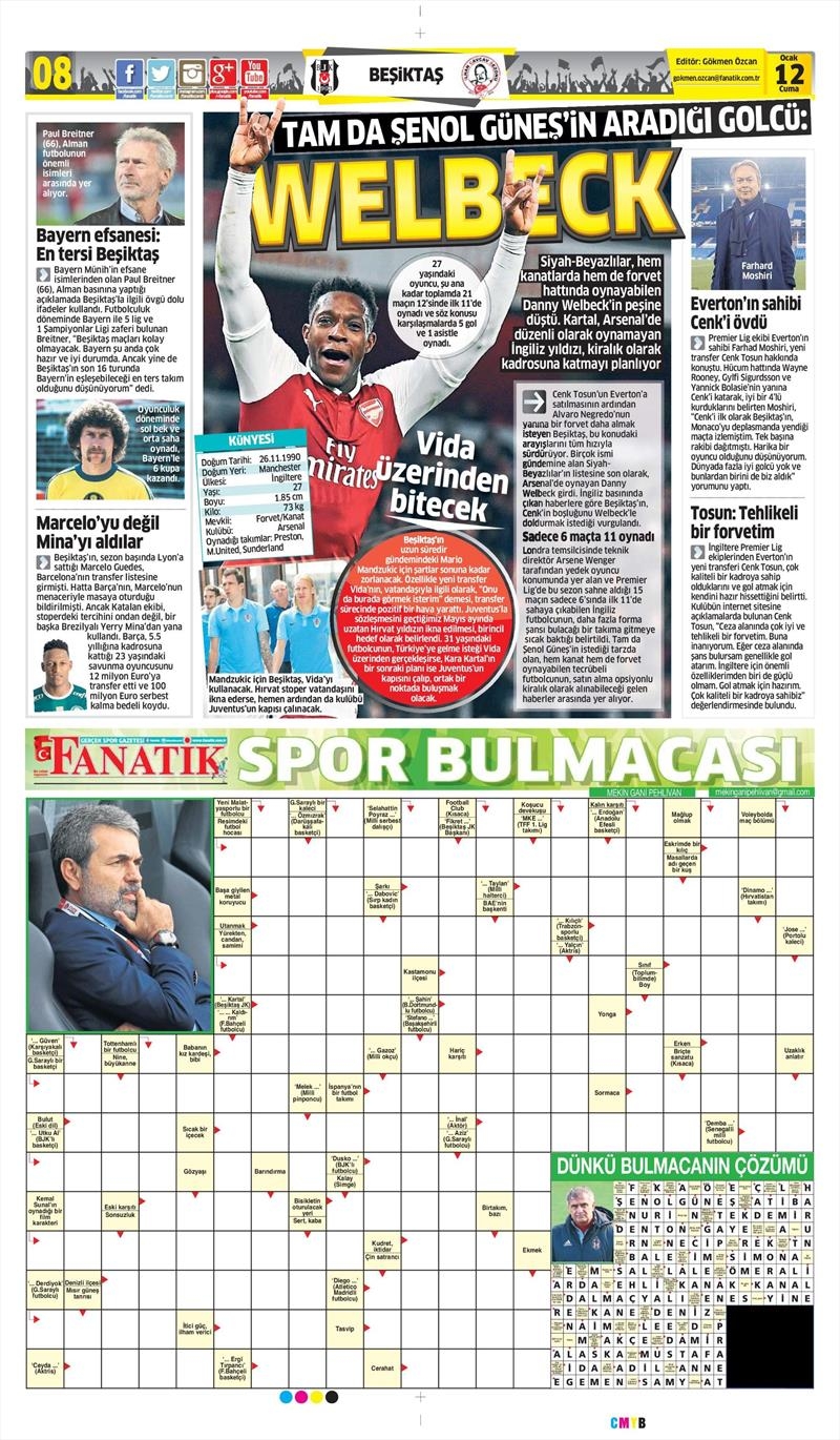 12 Ocak 2018 | Gazetelerin Beşiktaş Manşetleri - Görsel 1