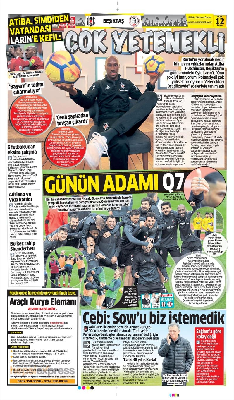 12 Ocak 2018 | Gazetelerin Beşiktaş Manşetleri - Görsel 2