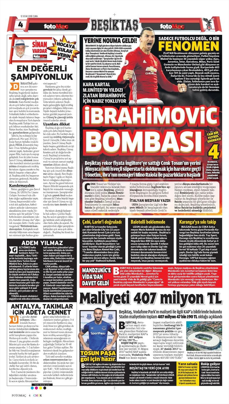 12 Ocak 2018 | Gazetelerin Beşiktaş Manşetleri - Görsel 3
