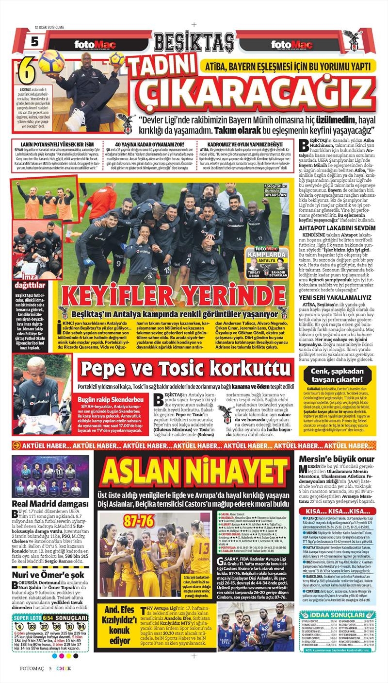 12 Ocak 2018 | Gazetelerin Beşiktaş Manşetleri - Görsel 4