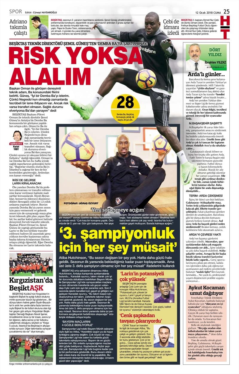 12 Ocak 2018 | Gazetelerin Beşiktaş Manşetleri - Görsel 5