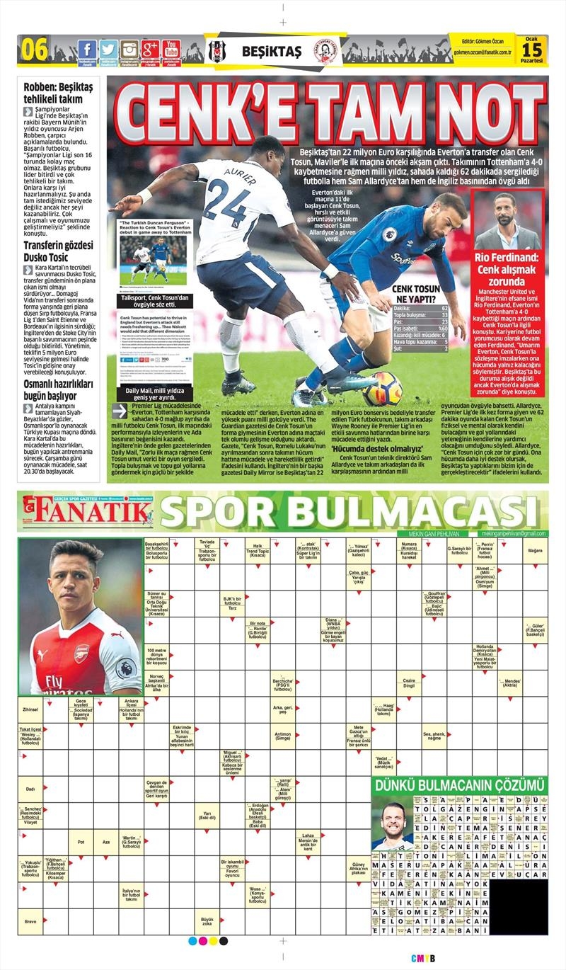 15 Ocak 2018 | Gazetelerin Beşiktaş Manşetleri - Görsel 1