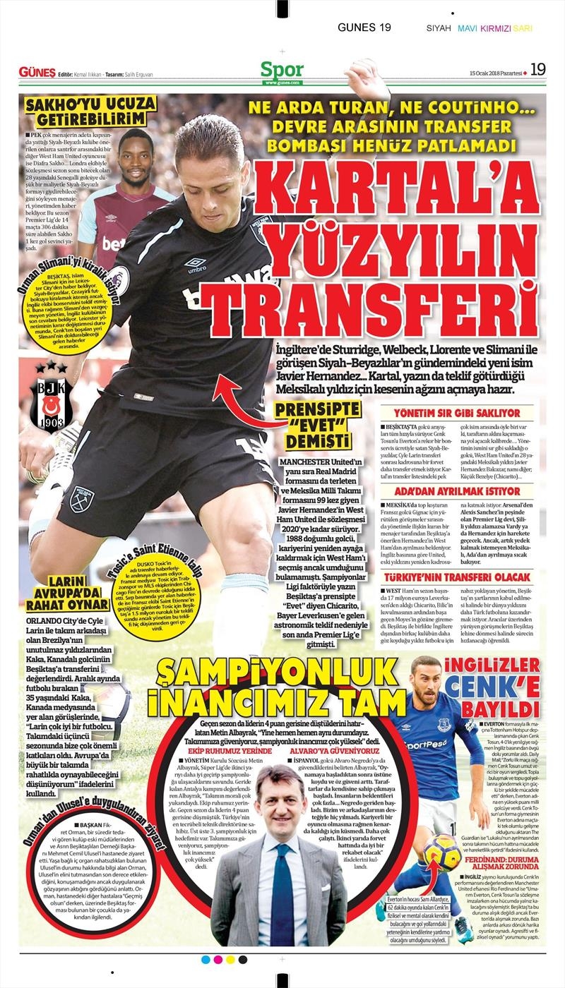 15 Ocak 2018 | Gazetelerin Beşiktaş Manşetleri - Görsel 4