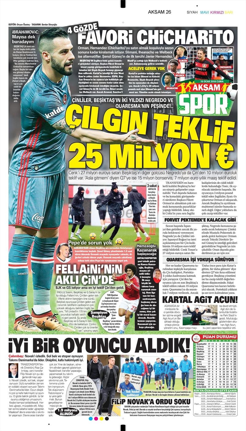 19 Ocak 2018 | Gazetelerin Beşiktaş Manşetleri - Görsel 2