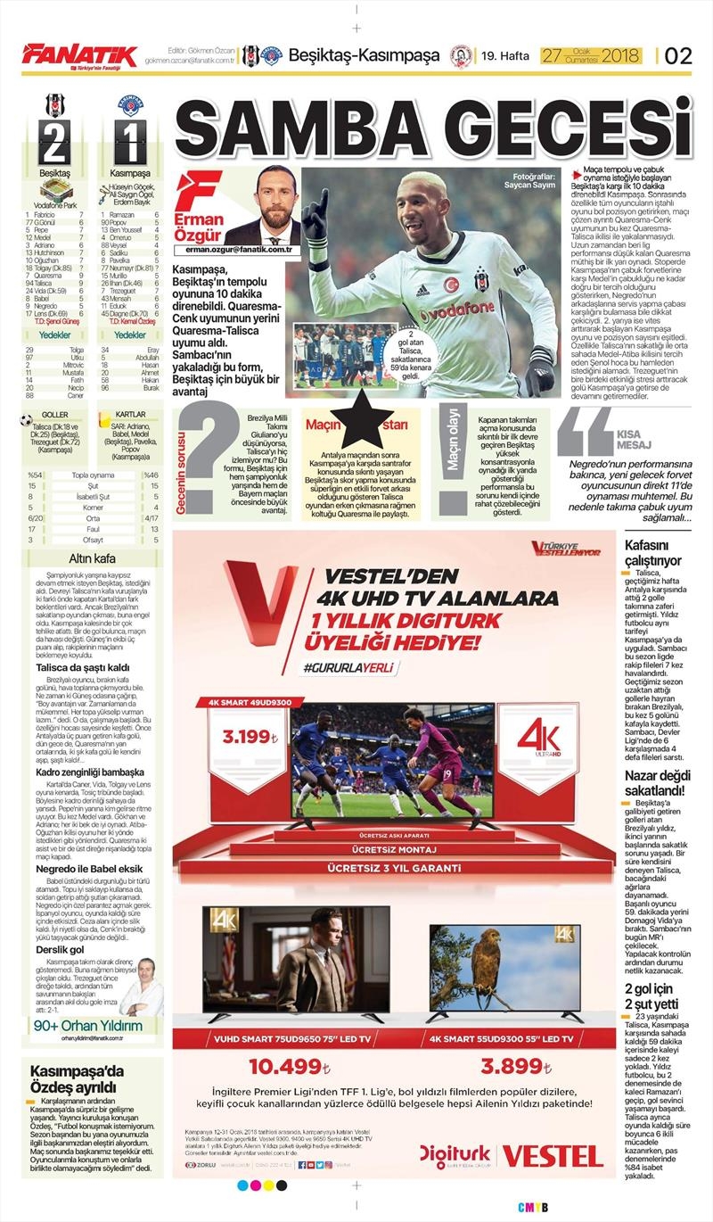 27 Ocak 2018 | Gazetelerin Beşiktaş Manşetleri - Görsel 1