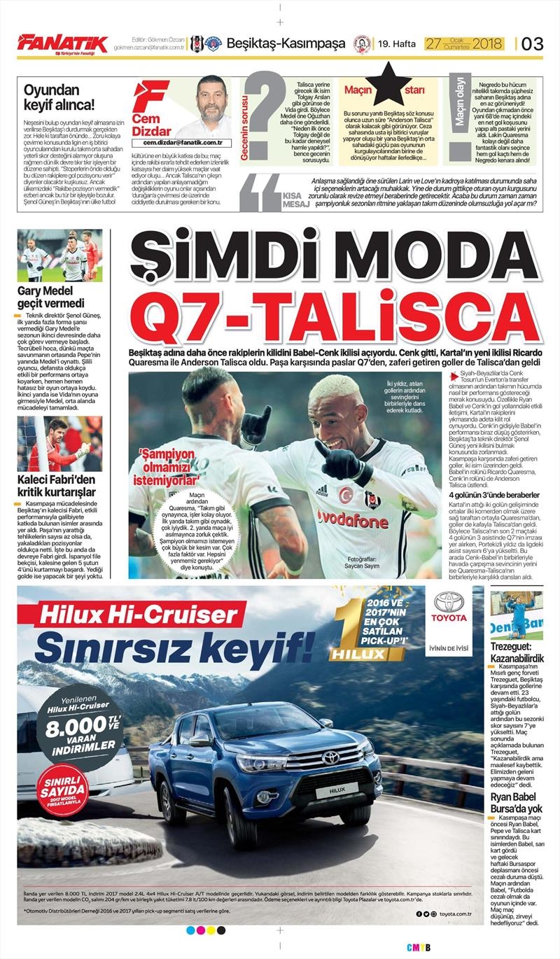 27 Ocak 2018 | Gazetelerin Beşiktaş Manşetleri - Görsel 2