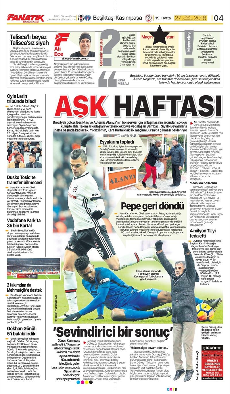27 Ocak 2018 | Gazetelerin Beşiktaş Manşetleri - Görsel 4