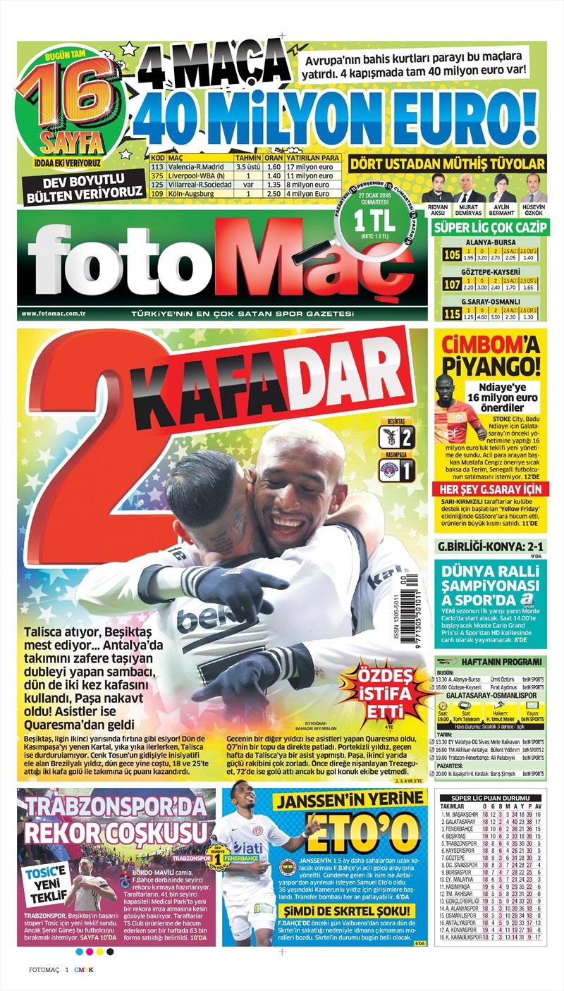 27 Ocak 2018 | Gazetelerin Beşiktaş Manşetleri - Görsel 5