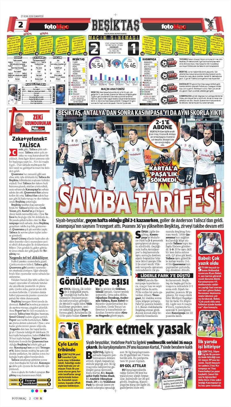27 Ocak 2018 | Gazetelerin Beşiktaş Manşetleri - Görsel 7