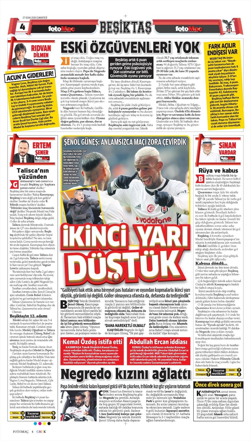 27 Ocak 2018 | Gazetelerin Beşiktaş Manşetleri - Görsel 8