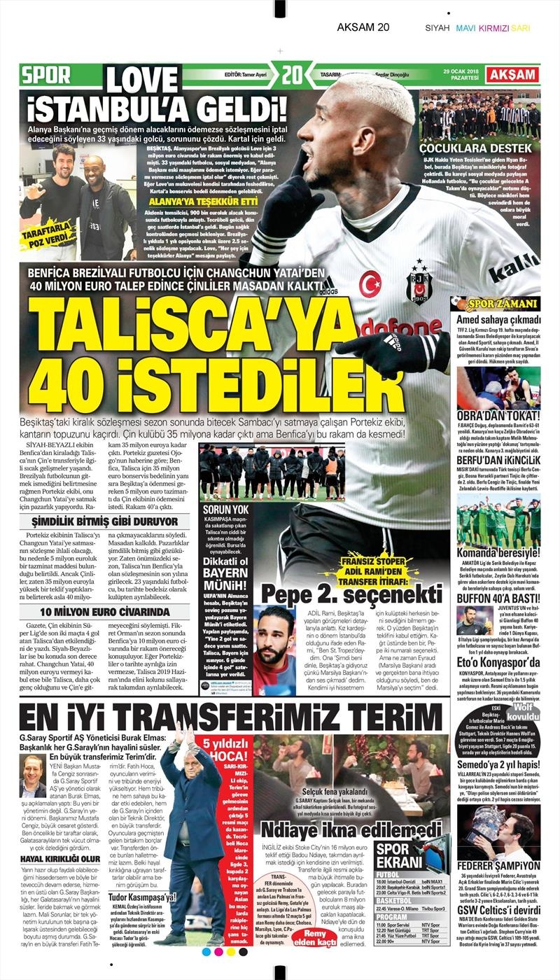 29 Ocak 2018 | Gazetelerin Beşiktaş Manşetleri - Görsel 1