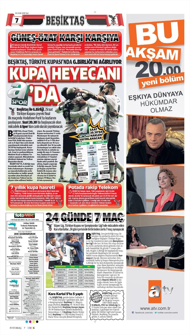 30 Ocak 2018 | Gazetelerin Beşiktaş Manşetleri - Görsel 2