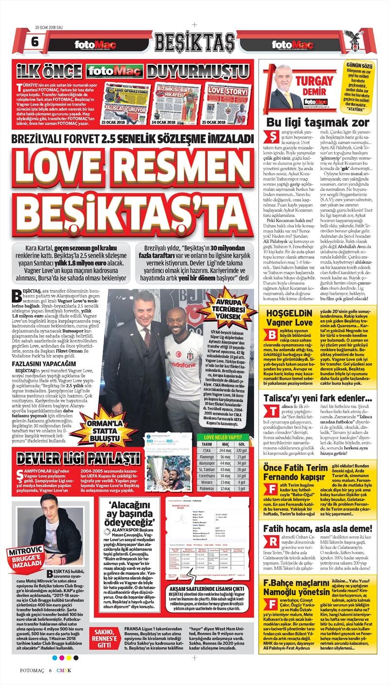 30 Ocak 2018 | Gazetelerin Beşiktaş Manşetleri - Görsel 6