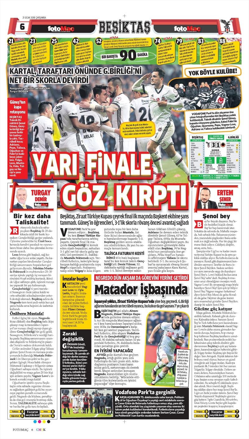 31 Ocak 2018 | Gazetelerin Beşiktaş Manşetleri - Görsel 4