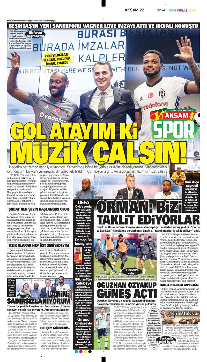 01 Şubat 2018 | Gazetelerin Beşiktaş Manşetleri - Görsel 1