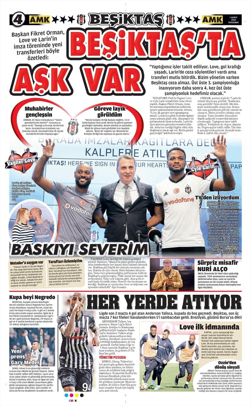 01 Şubat 2018 | Gazetelerin Beşiktaş Manşetleri - Görsel 2