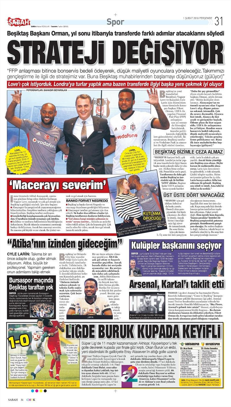 01 Şubat 2018 | Gazetelerin Beşiktaş Manşetleri - Görsel 7