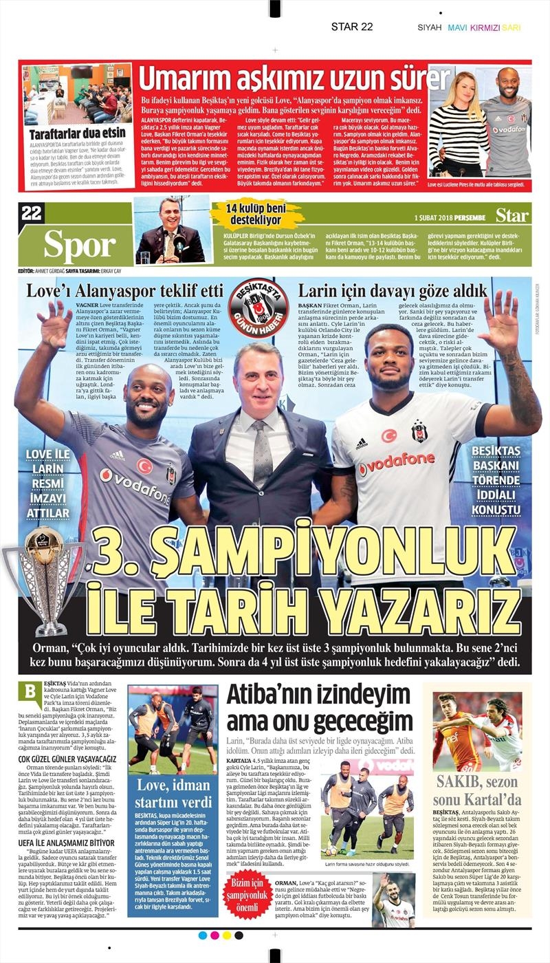 01 Şubat 2018 | Gazetelerin Beşiktaş Manşetleri - Görsel 8