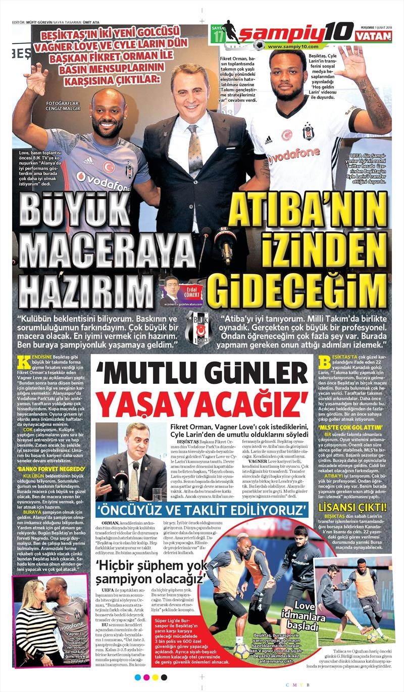 01 Şubat 2018 | Gazetelerin Beşiktaş Manşetleri - Görsel 9