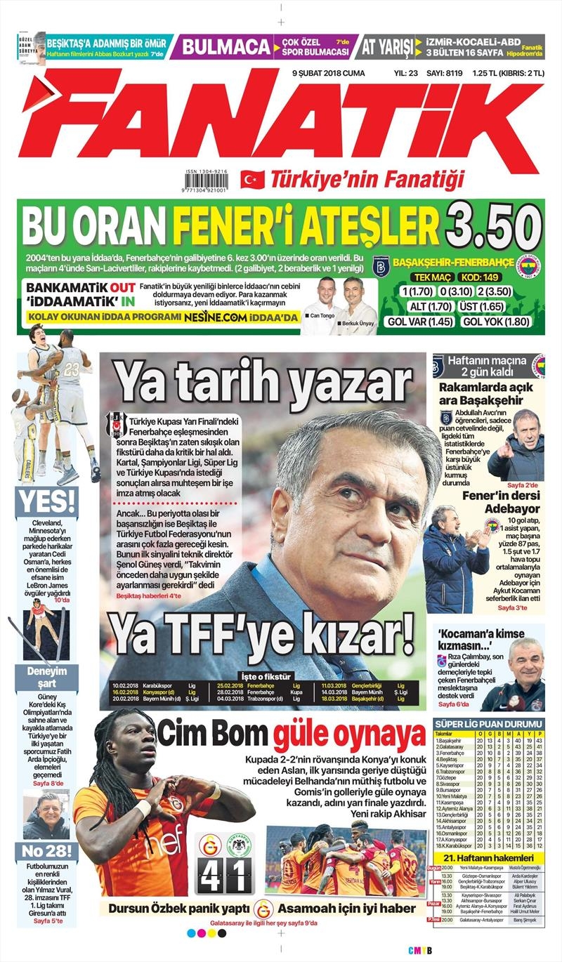 09 Şubat 2018 | Gazetelerin Beşiktaş Manşetleri - Görsel 1