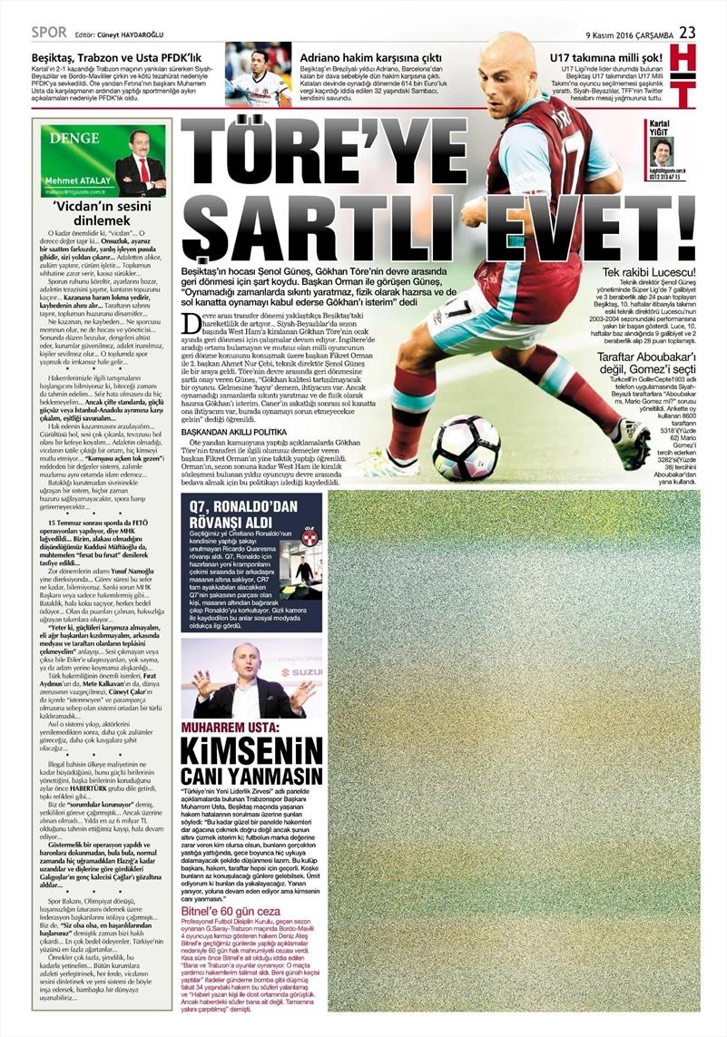 9 Kasım 2016 | Gazetelerin Beşiktaş sayfaları - Görsel 11