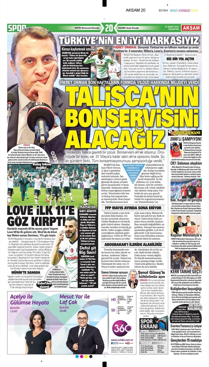 12 Şubat 2018 | Gazetelerin Beşiktaş Manşetleri - Görsel 1